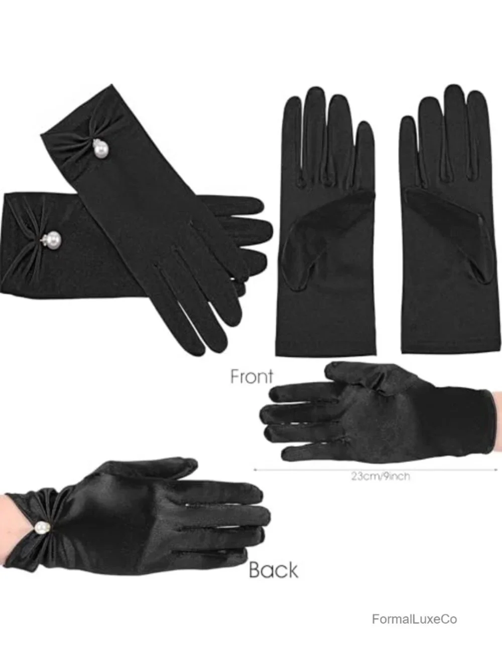 Black Velvet Short Gloves Pearl Flower Cuffs Opera Bridal